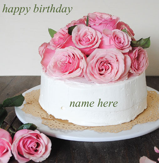 bd cake roses - write name on Beautiful Happy Birthday Cake With Name